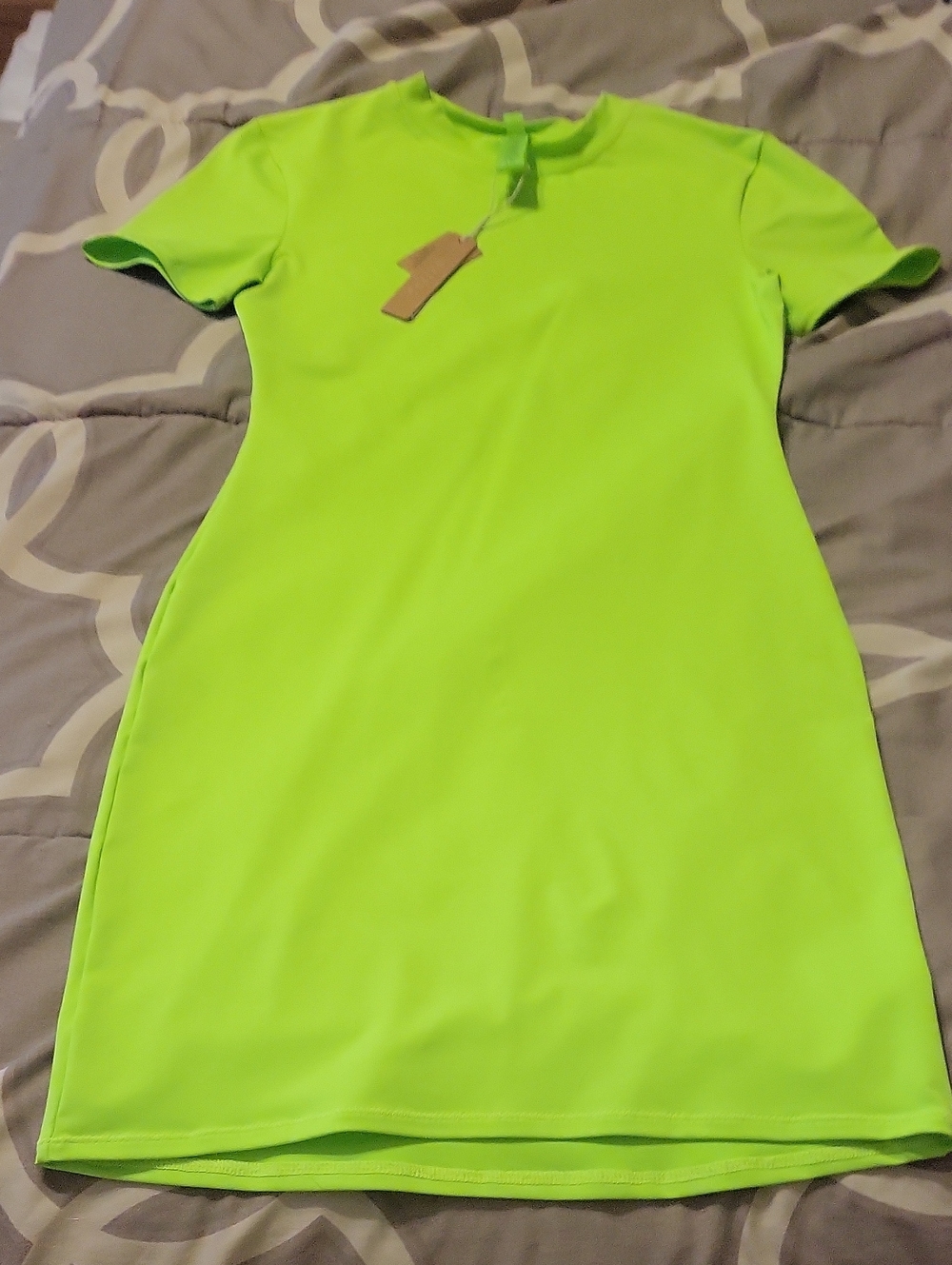 SKIMS Neon Lime Crewneck Short Sleeve Shift Dress